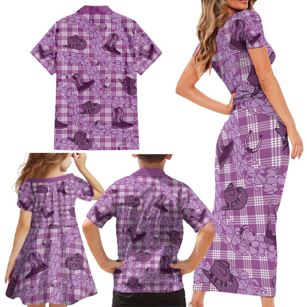 Purple Palaka Hawaii Cowboy Family Matching Short Sleeve Bodycon Dress and Hawaiian Shirt Puakenikeni Lei Paniolo Papale Seamless Vibes LT14 - Polynesian Pride