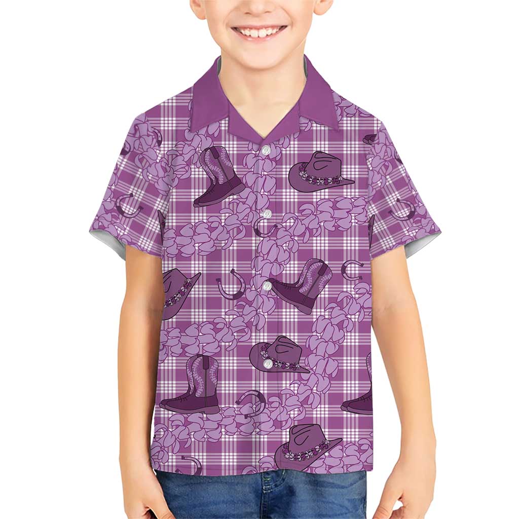 Purple Palaka Hawaii Cowboy Family Matching Short Sleeve Bodycon Dress and Hawaiian Shirt Puakenikeni Lei Paniolo Papale Seamless Vibes LT14 Son's Shirt Purple - Polynesian Pride