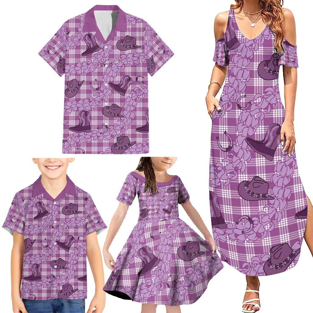 Purple Palaka Hawaii Cowboy Family Matching Summer Maxi Dress and Hawaiian Shirt Puakenikeni Lei Paniolo Papale Seamless Vibes LT14 - Polynesian Pride
