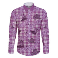 Purple Palaka Hawaii Cowboy Family Matching Summer Maxi Dress and Hawaiian Shirt Puakenikeni Lei Paniolo Papale Seamless Vibes LT14 Dad's Shirt - Long Sleeve Purple - Polynesian Pride