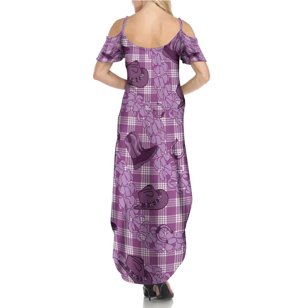Purple Palaka Hawaii Cowboy Family Matching Summer Maxi Dress and Hawaiian Shirt Puakenikeni Lei Paniolo Papale Seamless Vibes LT14 - Polynesian Pride