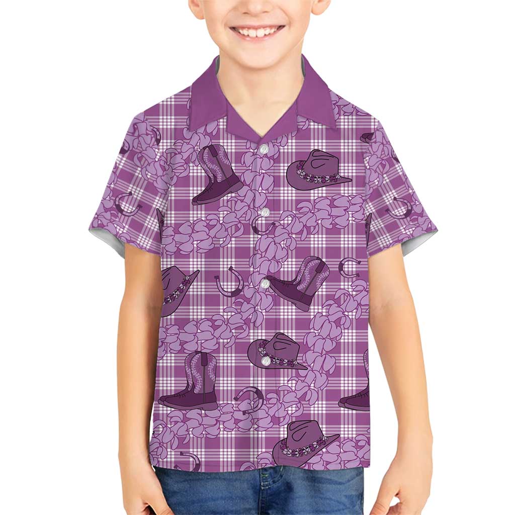 Purple Palaka Hawaii Cowboy Family Matching Summer Maxi Dress and Hawaiian Shirt Puakenikeni Lei Paniolo Papale Seamless Vibes LT14 Son's Shirt Purple - Polynesian Pride