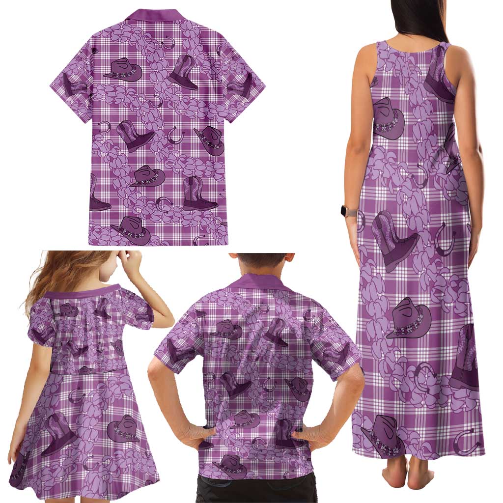 Purple Palaka Hawaii Cowboy Family Matching Tank Maxi Dress and Hawaiian Shirt Puakenikeni Lei Paniolo Papale Seamless Vibes LT14 - Polynesian Pride