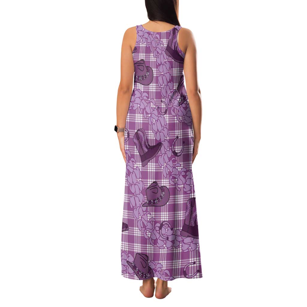 Purple Palaka Hawaii Cowboy Family Matching Tank Maxi Dress and Hawaiian Shirt Puakenikeni Lei Paniolo Papale Seamless Vibes LT14 - Polynesian Pride