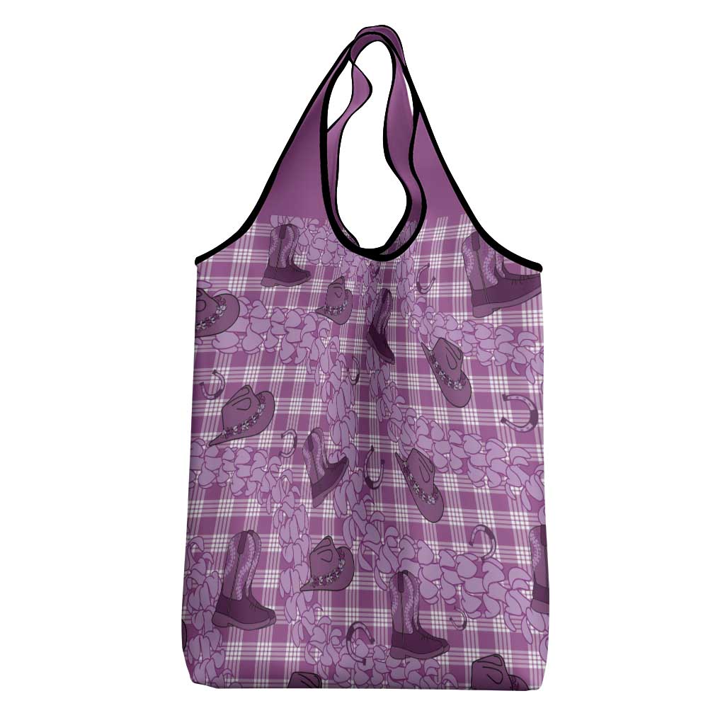 Purple Palaka Hawaii Cowboy Grocery Bag Puakenikeni Lei Paniolo Papale Seamless Vibes LT14 - Polynesian Pride