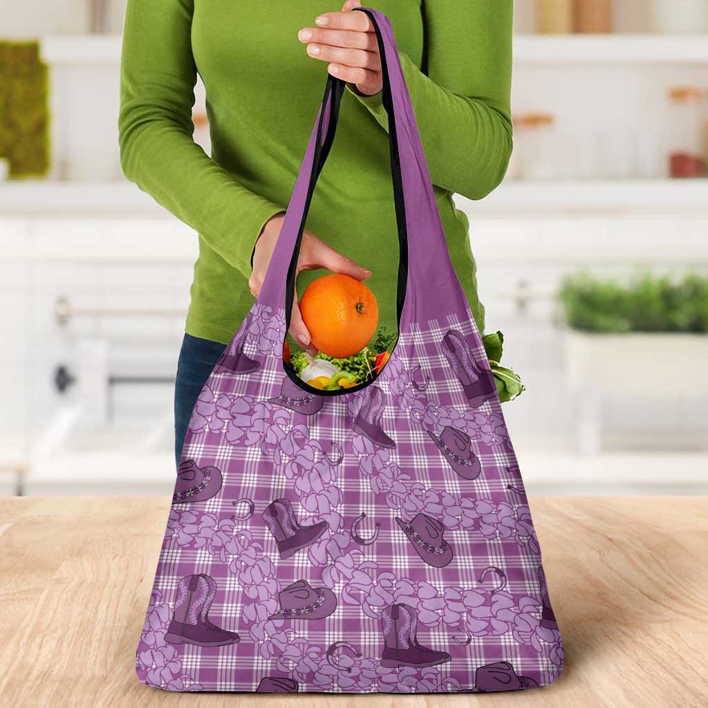 Purple Palaka Hawaii Cowboy Grocery Bag Puakenikeni Lei Paniolo Papale Seamless Vibes LT14 - Polynesian Pride