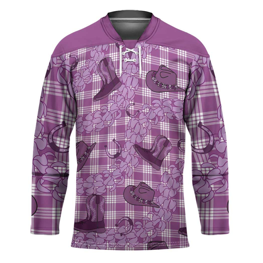 Purple Palaka Hawaii Cowboy Hockey Jersey Puakenikeni Lei Paniolo Papale Seamless Vibes - Polynesian Pride