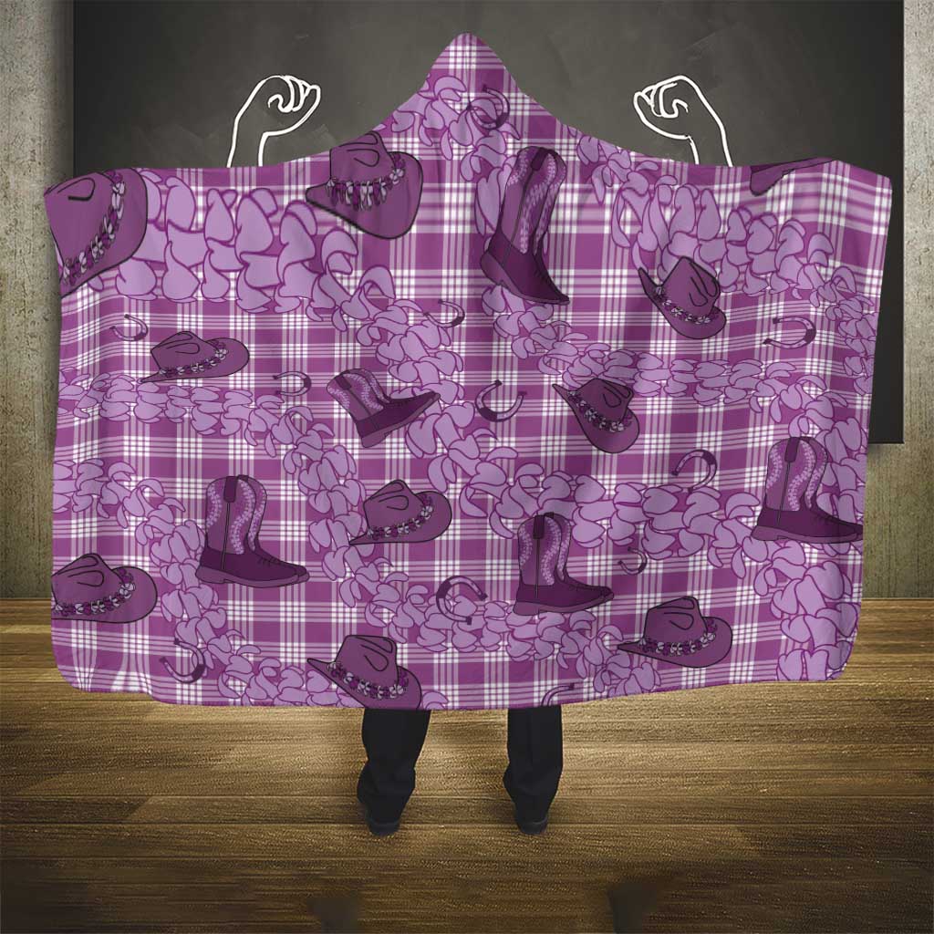 Purple Palaka Hawaii Cowboy Hooded Blanket Puakenikeni Lei Paniolo Papale Seamless Vibes LT14 - Polynesian Pride