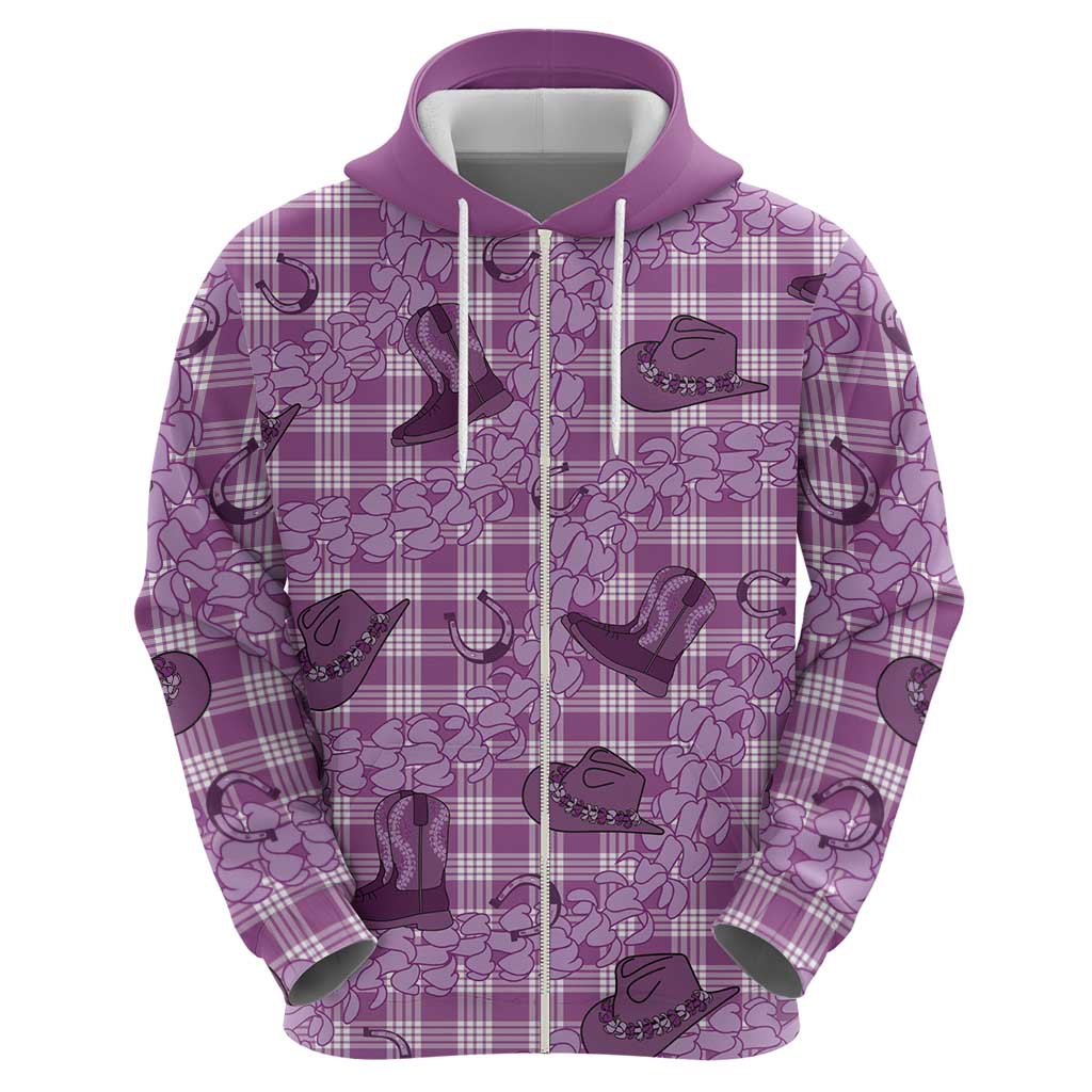 Purple Palaka Hawaii Cowboy Hoodie Puakenikeni Lei Paniolo Papale Seamless Vibes LT14 - Polynesian Pride