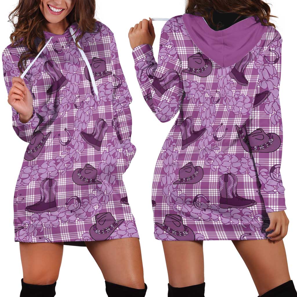 Purple Palaka Hawaii Cowboy Hoodie Dress Puakenikeni Lei Paniolo Papale Seamless Vibes LT14 - Polynesian Pride