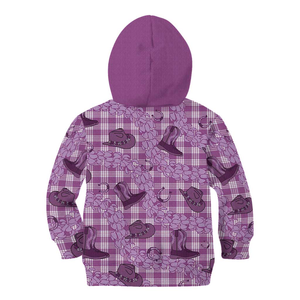 Purple Palaka Hawaii Cowboy Kid Hoodie Puakenikeni Lei Paniolo Papale Seamless Vibes LT14 - Polynesian Pride