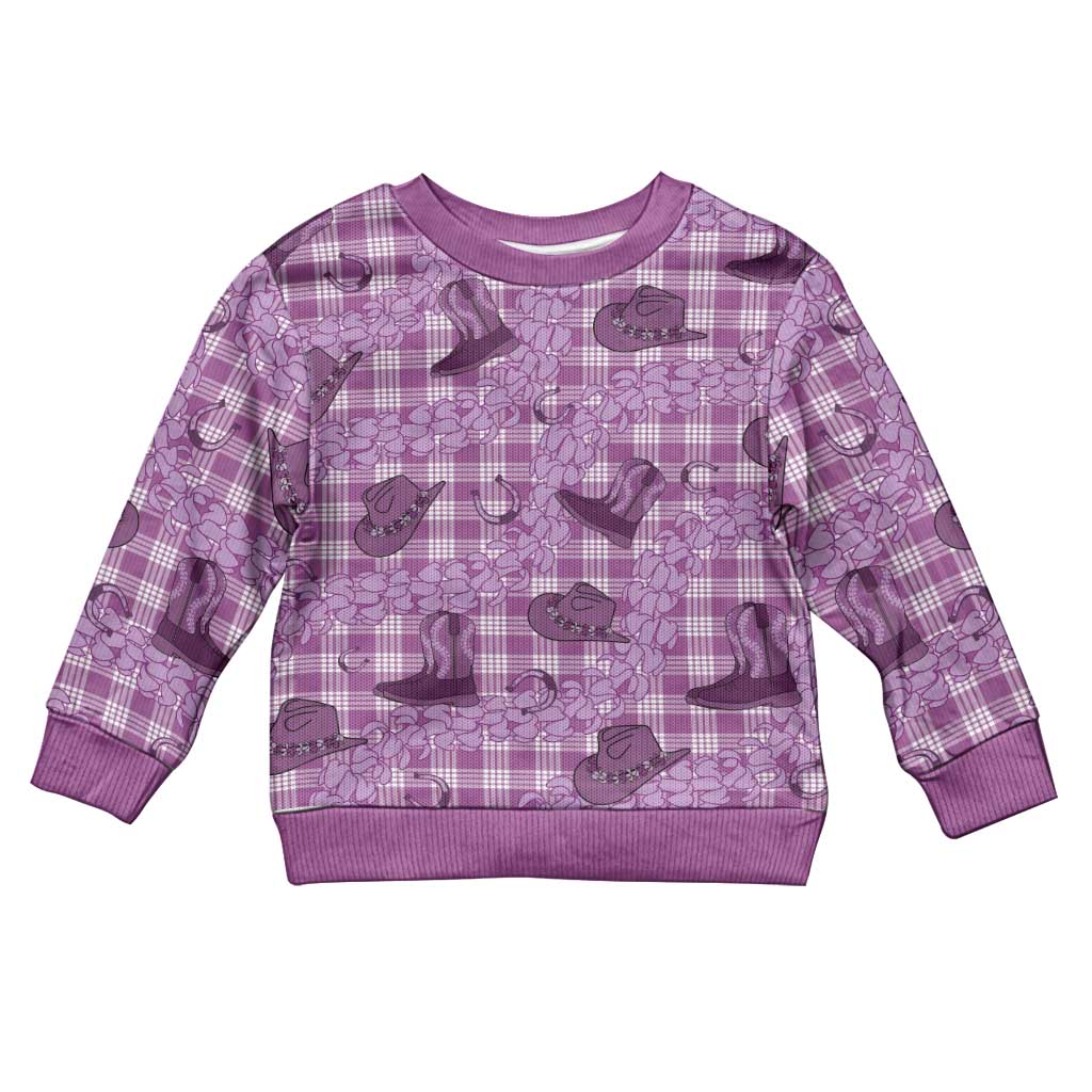 Purple Palaka Hawaii Cowboy Kid Ugly Christmas Sweater Puakenikeni Lei Paniolo Papale Seamless Vibes LT14 Kid Purple - Polynesian Pride