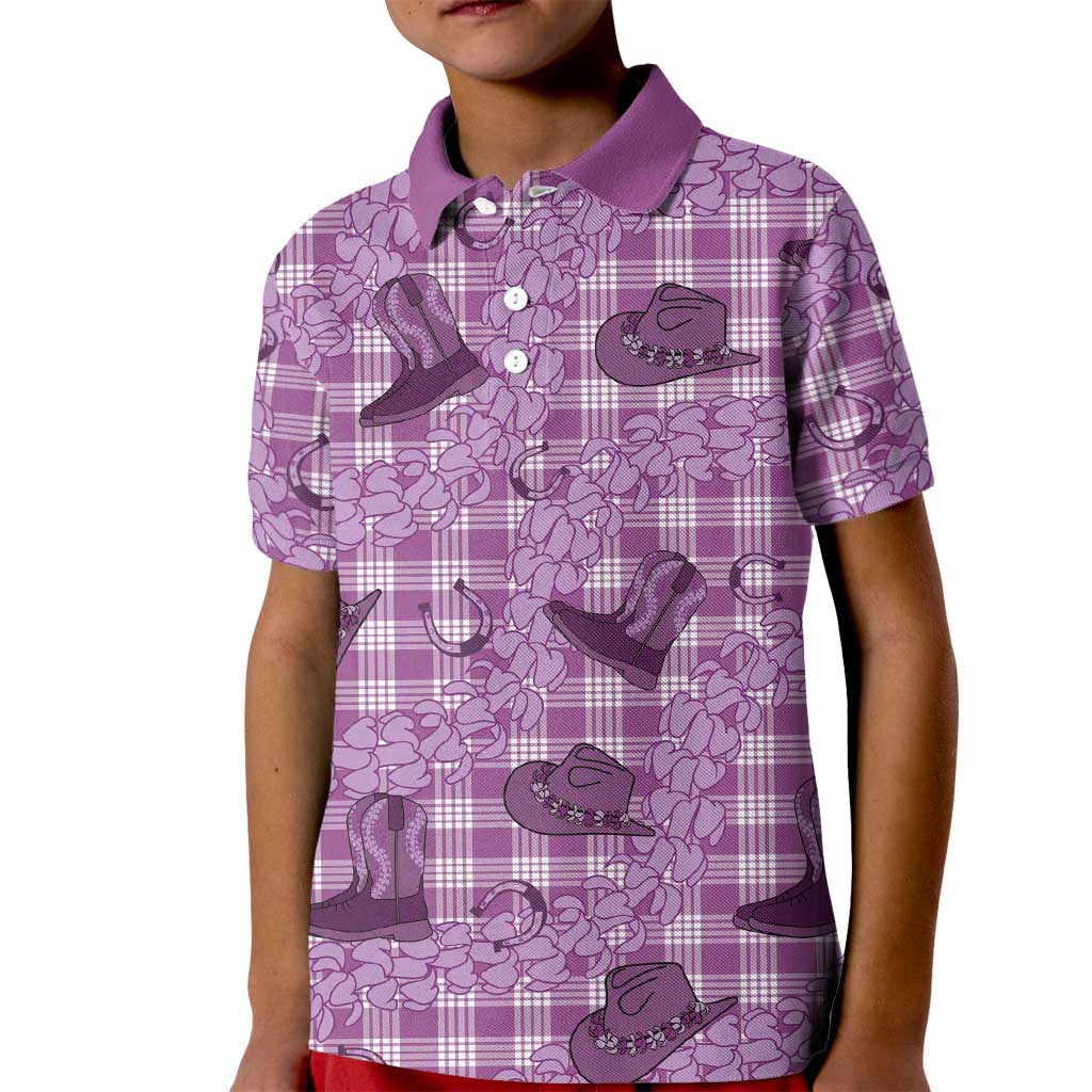 Purple Palaka Hawaii Cowboy Kid Polo Shirt Puakenikeni Lei Paniolo Papale Seamless Vibes LT14 Kid Purple - Polynesian Pride