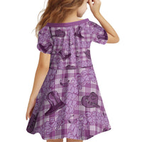 Purple Palaka Hawaii Cowboy Kid Short Sleeve Dress Puakenikeni Lei Paniolo Papale Seamless Vibes LT14 - Polynesian Pride