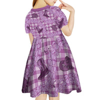 Purple Palaka Hawaii Cowboy Kid Short Sleeve Dress Puakenikeni Lei Paniolo Papale Seamless Vibes LT14 - Polynesian Pride