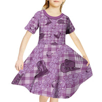 Purple Palaka Hawaii Cowboy Kid Short Sleeve Dress Puakenikeni Lei Paniolo Papale Seamless Vibes LT14 - Polynesian Pride