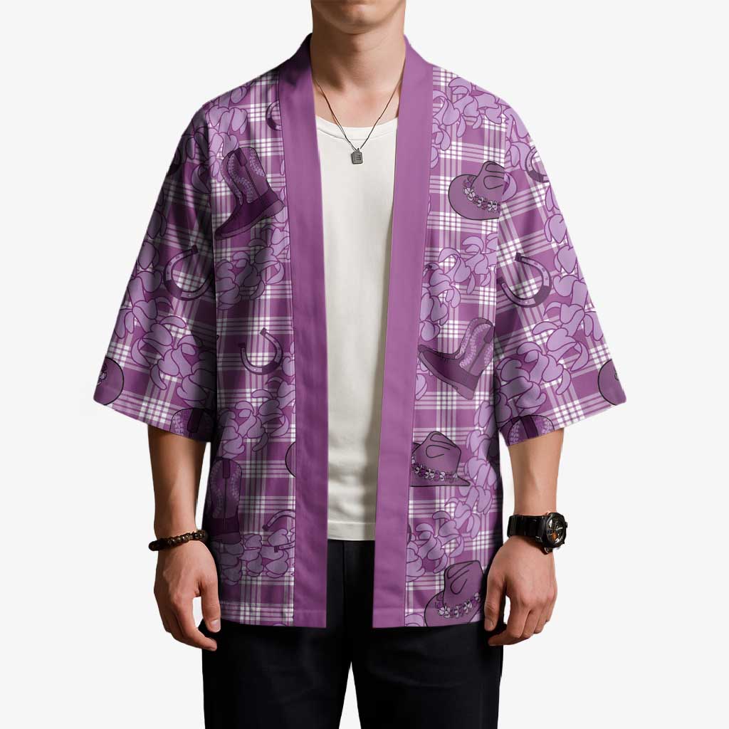 Purple Palaka Hawaii Cowboy Kimono Puakenikeni Lei Paniolo Papale Seamless Vibes LT14 - Polynesian Pride