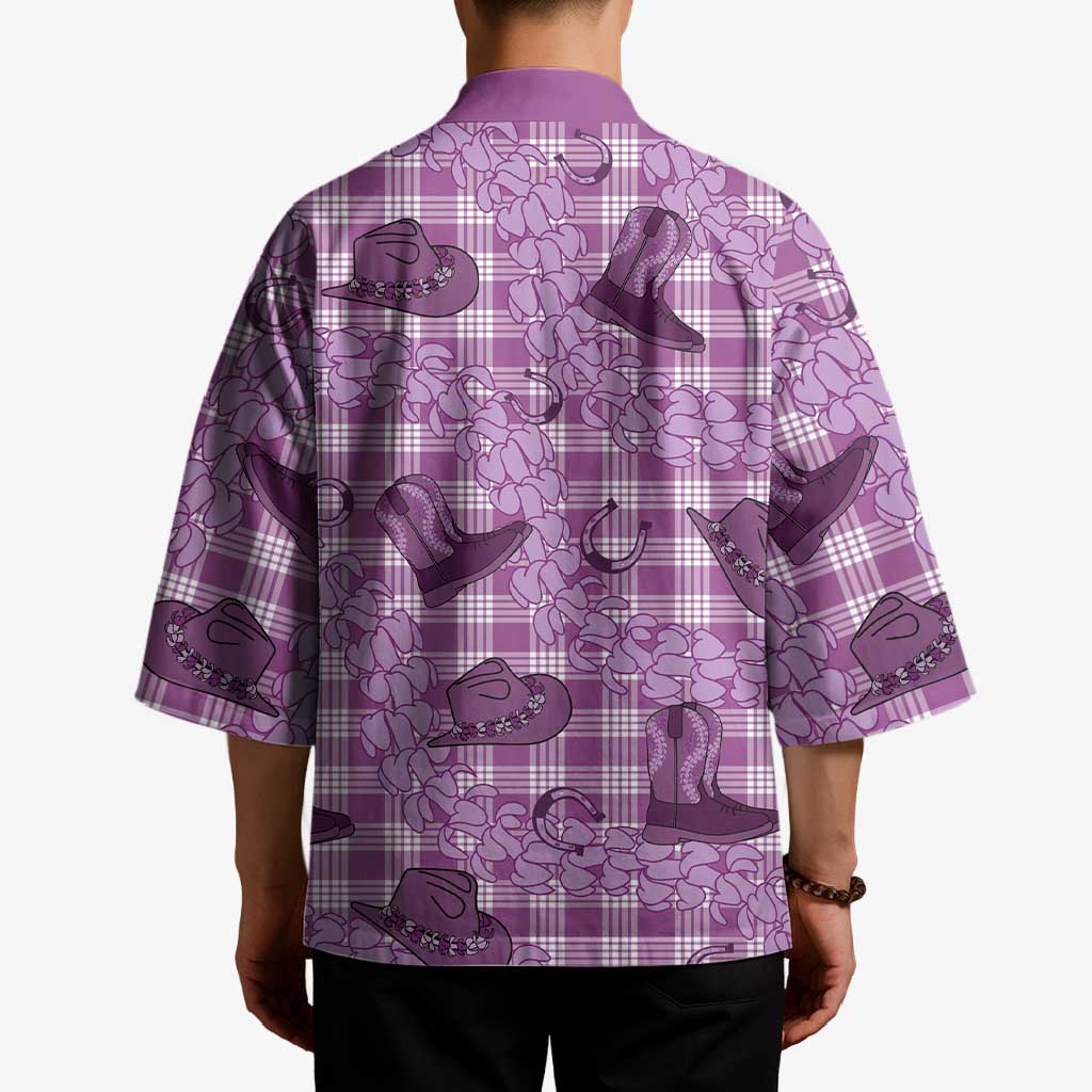 Purple Palaka Hawaii Cowboy Kimono Puakenikeni Lei Paniolo Papale Seamless Vibes LT14 - Polynesian Pride
