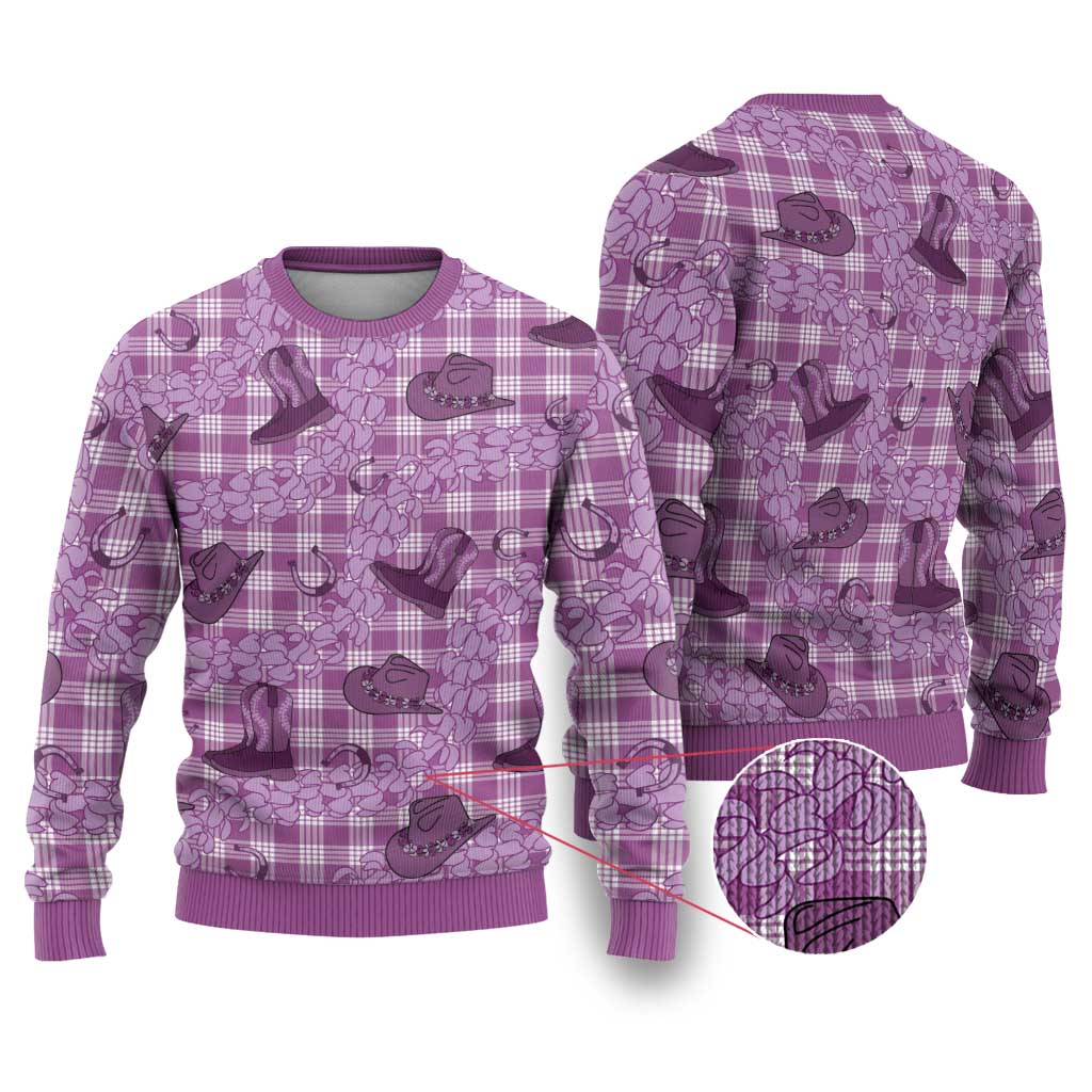 Purple Palaka Hawaii Cowboy Ugly Christmas Sweater Puakenikeni Lei Paniolo Papale Seamless Vibes LT14 Purple - Polynesian Pride