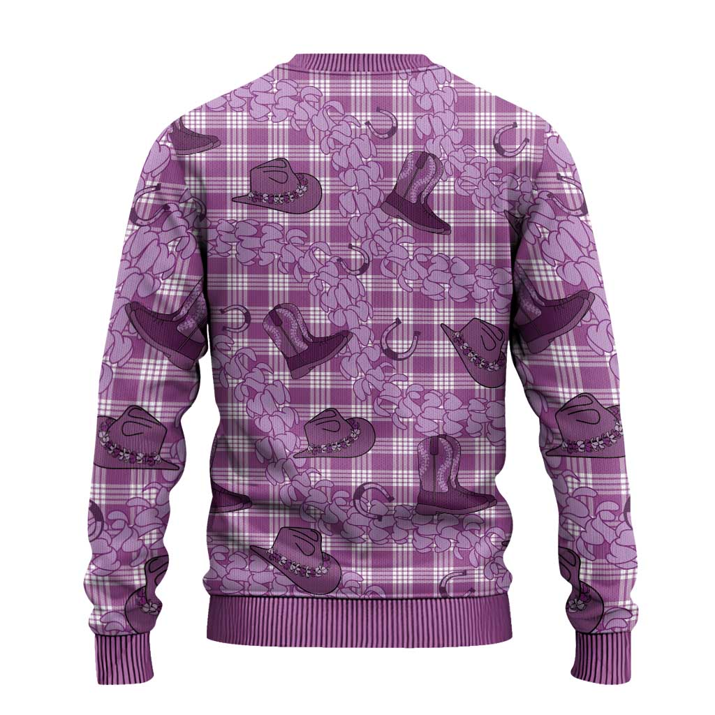 Purple Palaka Hawaii Cowboy Ugly Christmas Sweater Puakenikeni Lei Paniolo Papale Seamless Vibes LT14 - Polynesian Pride