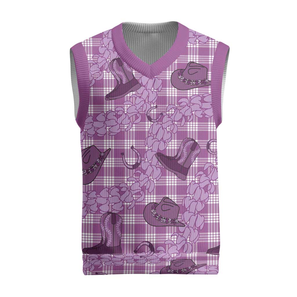 Purple Palaka Hawaii Cowboy Christmas Knitted V-Neck Vest Puakenikeni Lei Paniolo Papale Seamless Vibes LT14 Purple - Polynesian Pride