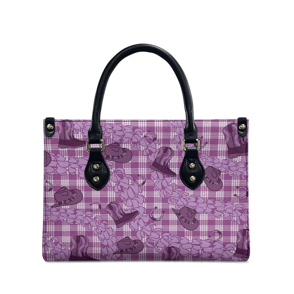 Purple Palaka Hawaii Cowboy Leather Bag Puakenikeni Lei Paniolo Papale Seamless Vibes LT14 - Polynesian Pride