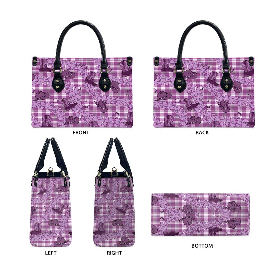 Purple Palaka Hawaii Cowboy Leather Bag Puakenikeni Lei Paniolo Papale Seamless Vibes LT14 - Polynesian Pride