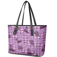 Purple Palaka Hawaii Cowboy Leather Tote Bag Puakenikeni Lei Paniolo Papale Seamless Vibes LT14 - Polynesian Pride