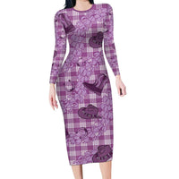 Purple Palaka Hawaii Cowboy Long Sleeve Bodycon Dress Puakenikeni Lei Paniolo Papale Seamless Vibes LT14 Long Dress Purple - Polynesian Pride