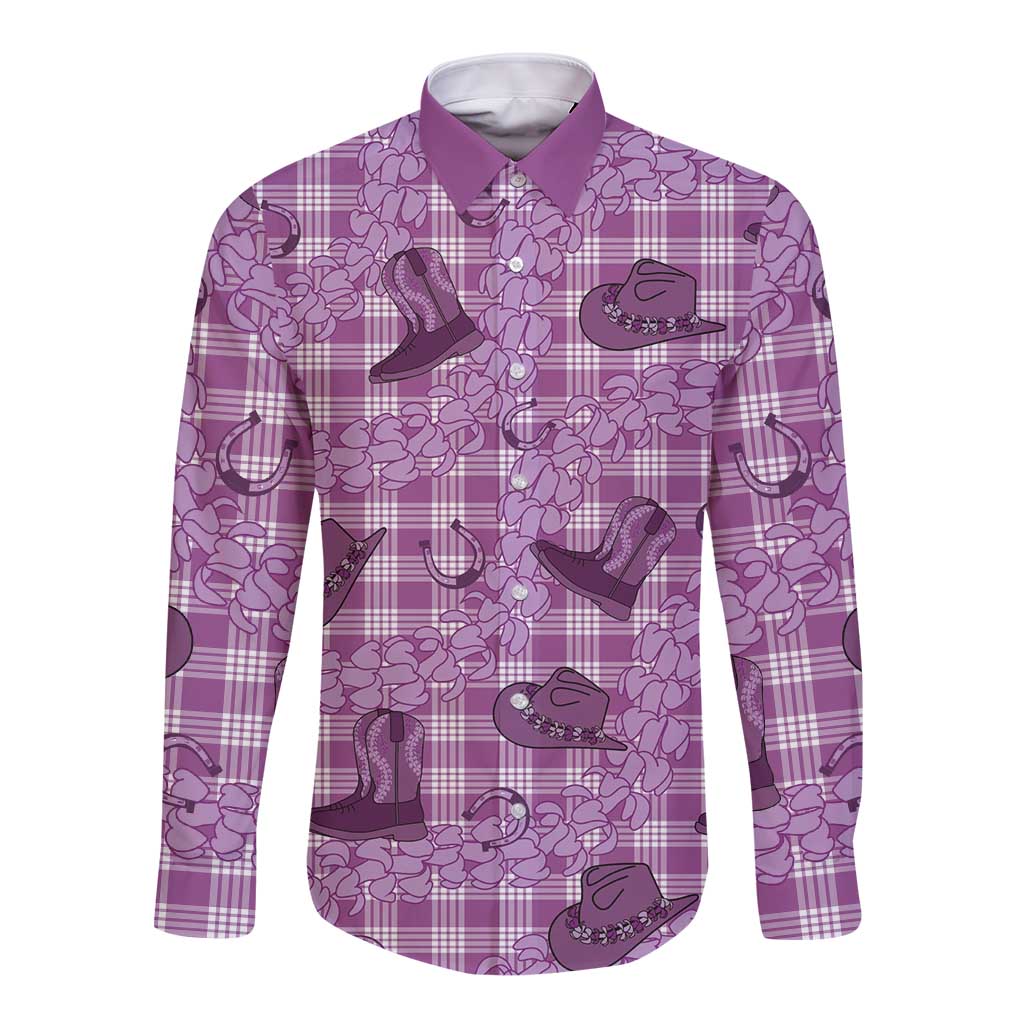 Purple Palaka Hawaii Cowboy Long Sleeve Button Shirt Puakenikeni Lei Paniolo Papale Seamless Vibes LT14 Unisex Purple - Polynesian Pride