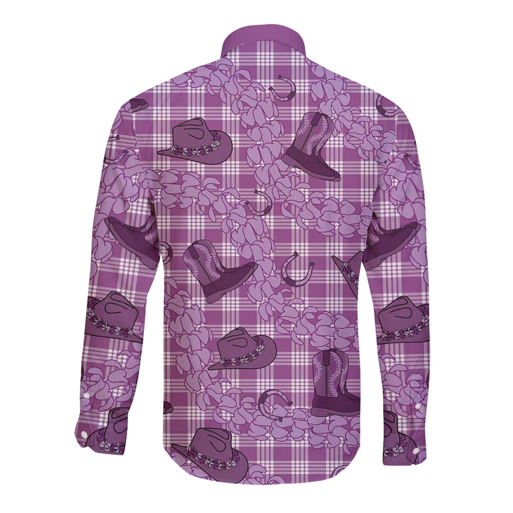 Purple Palaka Hawaii Cowboy Long Sleeve Button Shirt Puakenikeni Lei Paniolo Papale Seamless Vibes LT14 - Polynesian Pride