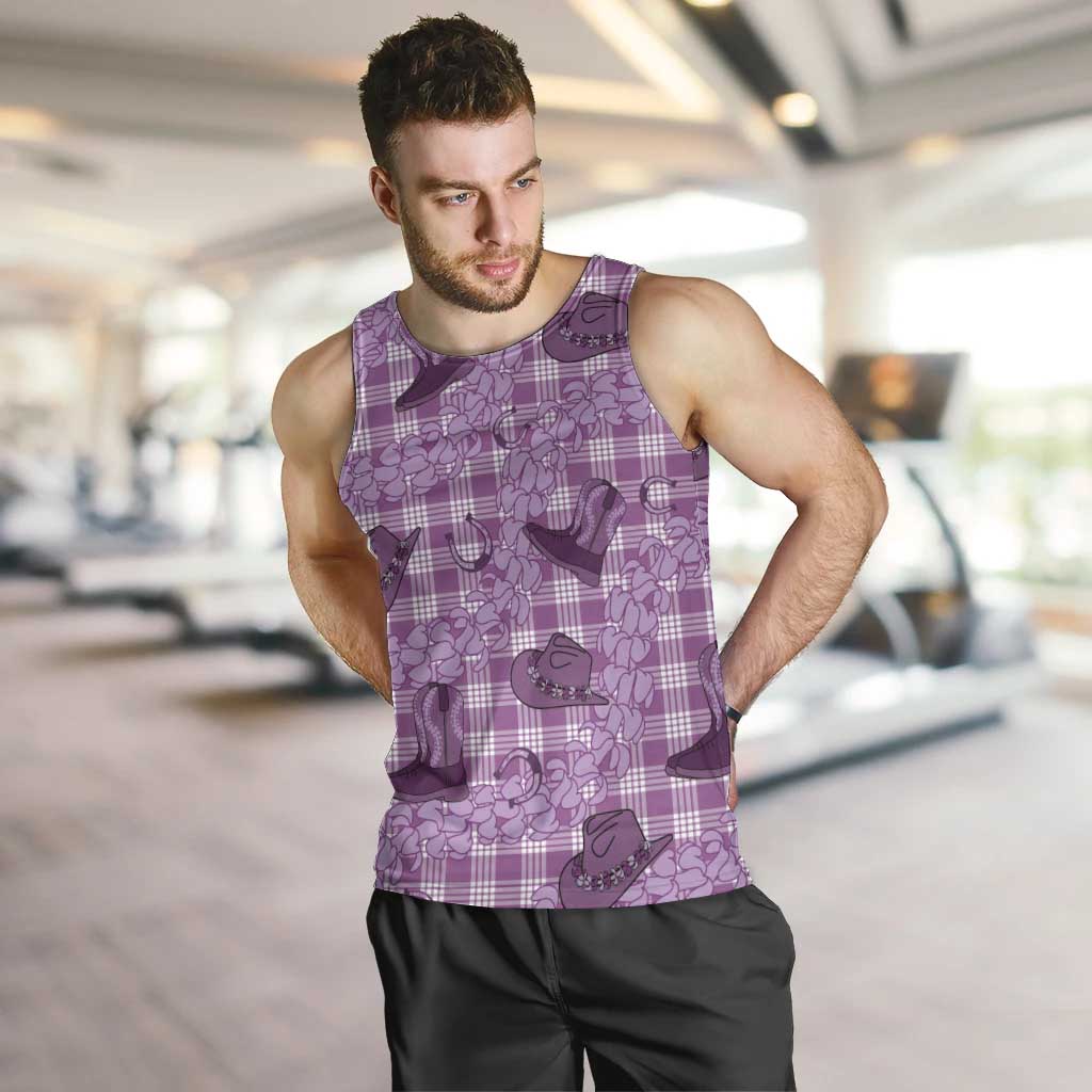 Purple Palaka Hawaii Cowboy Men Tank Top Puakenikeni Lei Paniolo Papale Seamless Vibes - Polynesian Pride