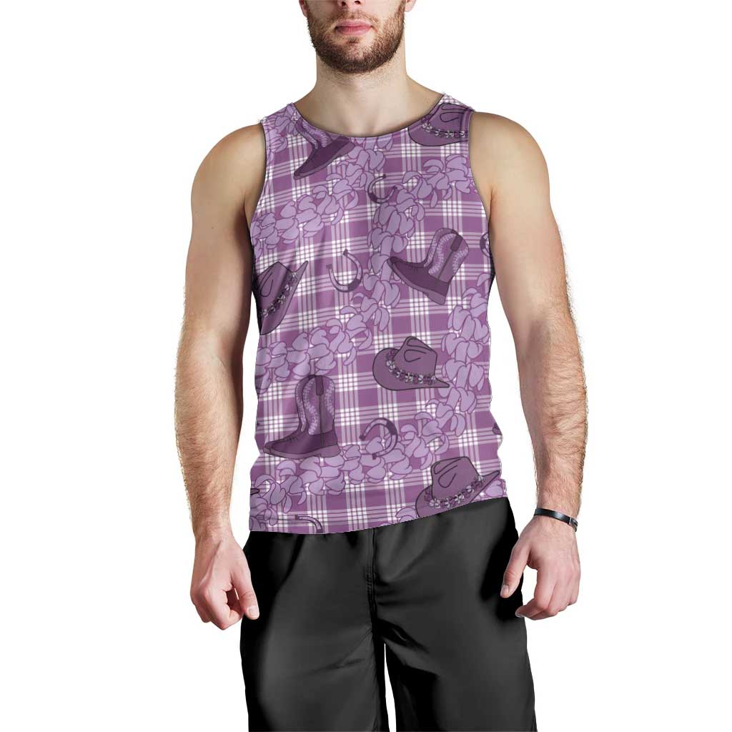 Purple Palaka Hawaii Cowboy Men Tank Top Puakenikeni Lei Paniolo Papale Seamless Vibes LT14 - Polynesian Pride