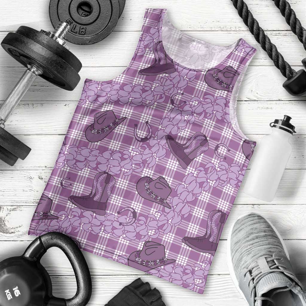 Purple Palaka Hawaii Cowboy Men Tank Top Puakenikeni Lei Paniolo Papale Seamless Vibes LT14 - Polynesian Pride