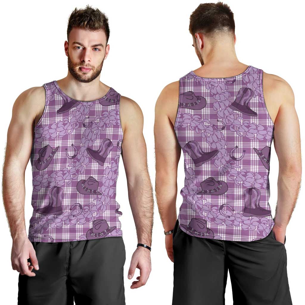 Purple Palaka Hawaii Cowboy Men Tank Top Puakenikeni Lei Paniolo Papale Seamless Vibes LT14 - Polynesian Pride
