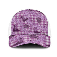 Purple Palaka Hawaii Cowboy Mesh Trucker Cap Puakenikeni Lei Paniolo Papale Seamless Vibes LT14 One Size White Purple - Polynesian Pride