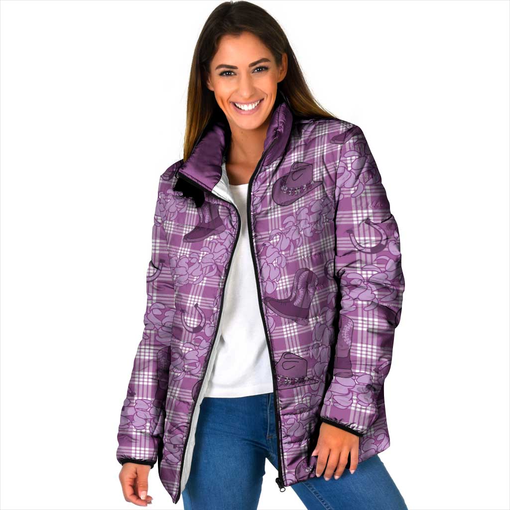 Purple Palaka Hawaii Cowboy Padded Jacket Puakenikeni Lei Paniolo Papale Seamless Vibes LT14 Women Purple - Polynesian Pride