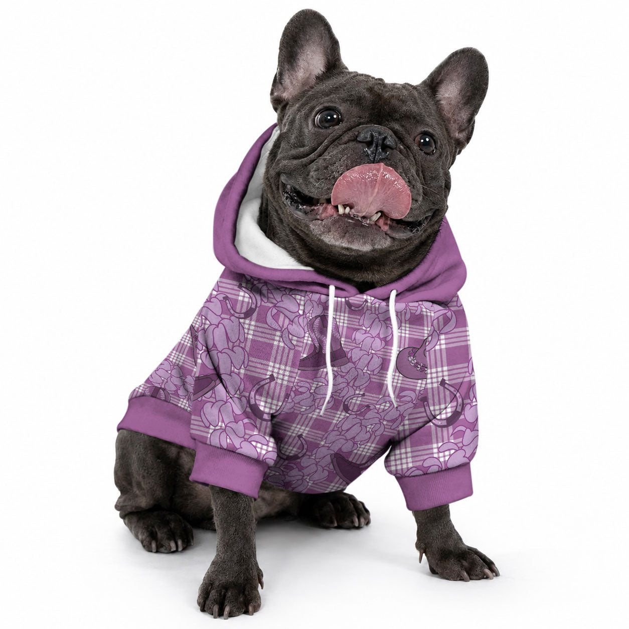 Purple Palaka Hawaii Cowboy Pet Hoodie Puakenikeni Lei Paniolo Papale Seamless Vibes