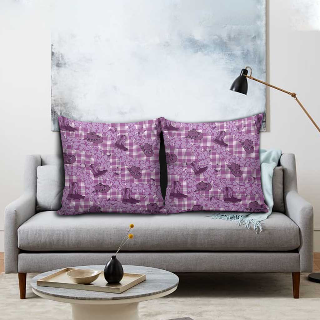 Purple Palaka Hawaii Cowboy Pillow Cover Puakenikeni Lei Paniolo Papale Seamless Vibes LT14 - Polynesian Pride