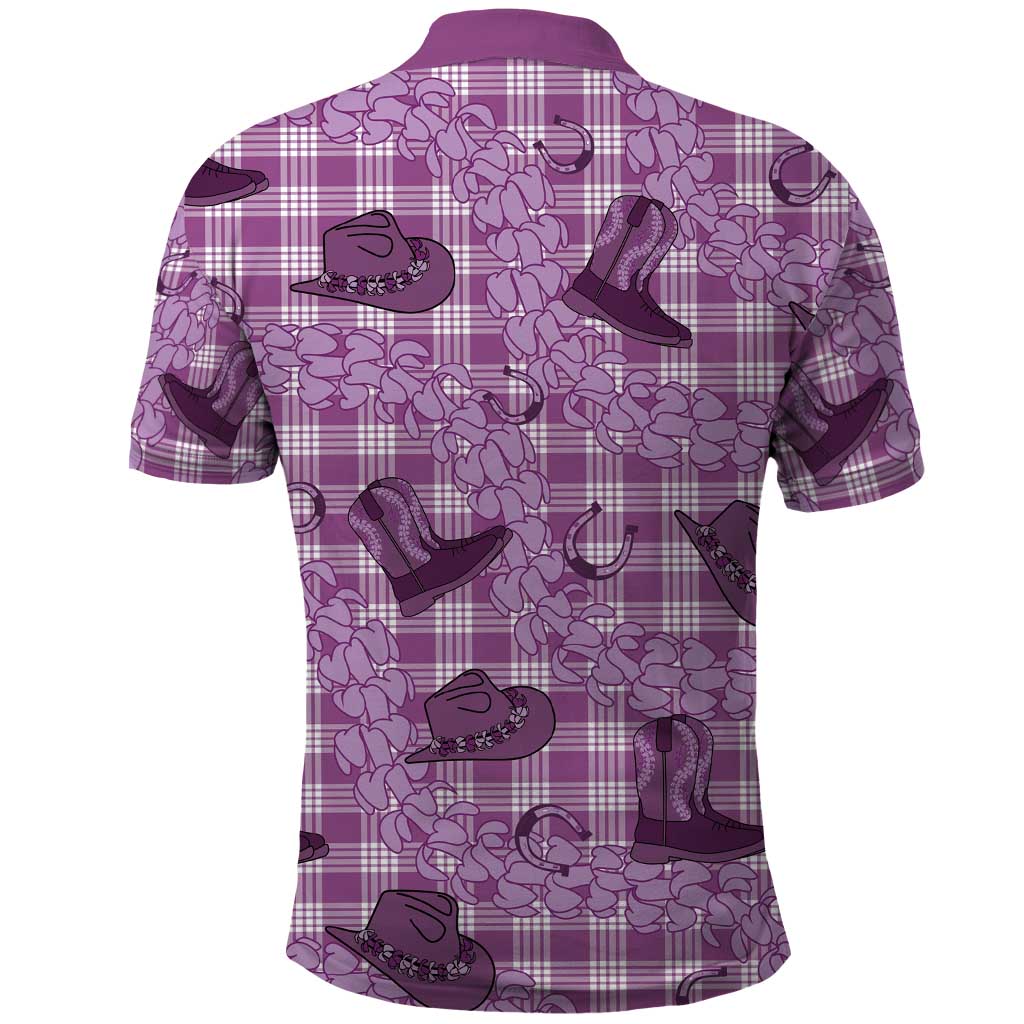 Purple Palaka Hawaii Cowboy Polo Shirt Puakenikeni Lei Paniolo Papale Seamless Vibes LT14 - Polynesian Pride