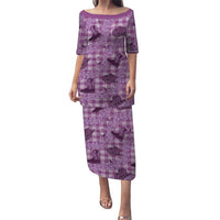 Purple Palaka Hawaii Cowboy Puletasi Puakenikeni Lei Paniolo Papale Seamless Vibes LT14 Long Dress Purple - Polynesian Pride