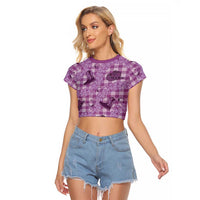 Purple Palaka Hawaii Cowboy Raglan Cropped T Shirt Puakenikeni Lei Paniolo Papale Seamless Vibes LT14 Female Purple - Polynesian Pride