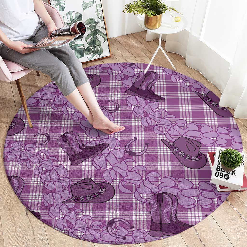 Purple Palaka Hawaii Cowboy Round Carpet Puakenikeni Lei Paniolo Papale Seamless Vibes LT14 - Polynesian Pride