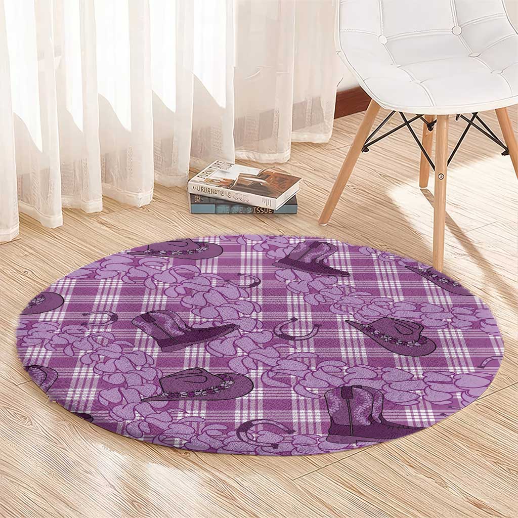 Purple Palaka Hawaii Cowboy Round Carpet Puakenikeni Lei Paniolo Papale Seamless Vibes LT14 - Polynesian Pride