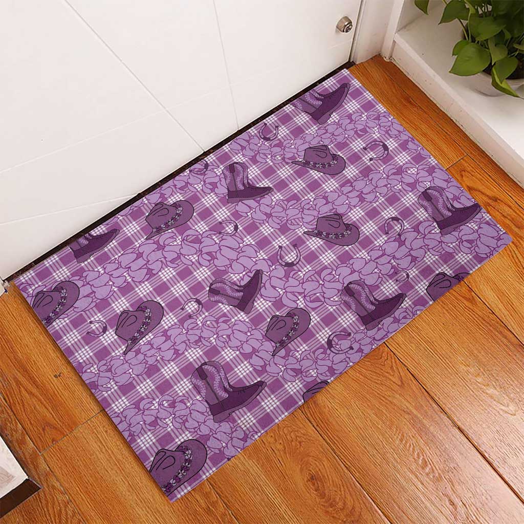 Purple Palaka Hawaii Cowboy Rubber Doormat Puakenikeni Lei Paniolo Papale Seamless Vibes LT14 - Polynesian Pride