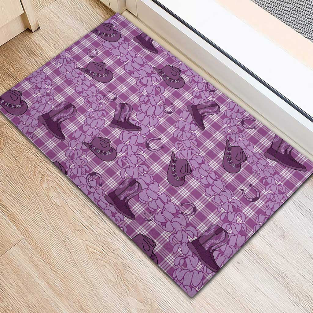 Purple Palaka Hawaii Cowboy Rubber Doormat Puakenikeni Lei Paniolo Papale Seamless Vibes LT14 - Polynesian Pride
