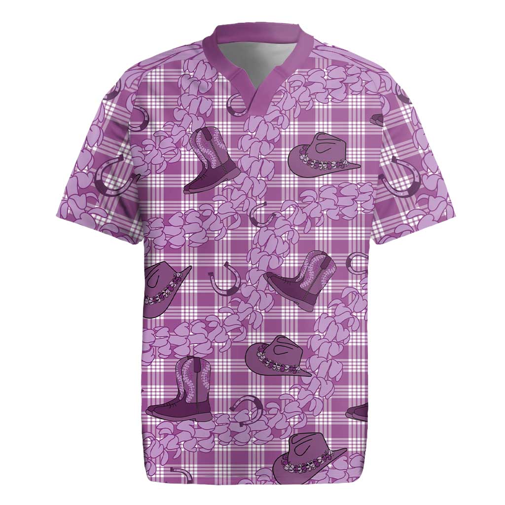 Purple Palaka Hawaii Cowboy Rugby Jersey Puakenikeni Lei Paniolo Papale Seamless Vibes LT14 Purple - Polynesian Pride