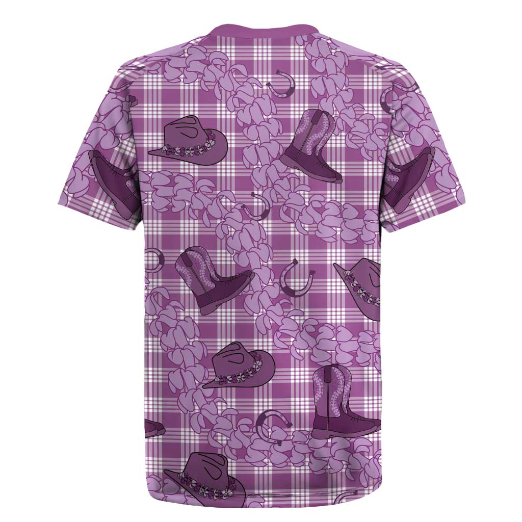 Purple Palaka Hawaii Cowboy Rugby Jersey Puakenikeni Lei Paniolo Papale Seamless Vibes LT14 - Polynesian Pride