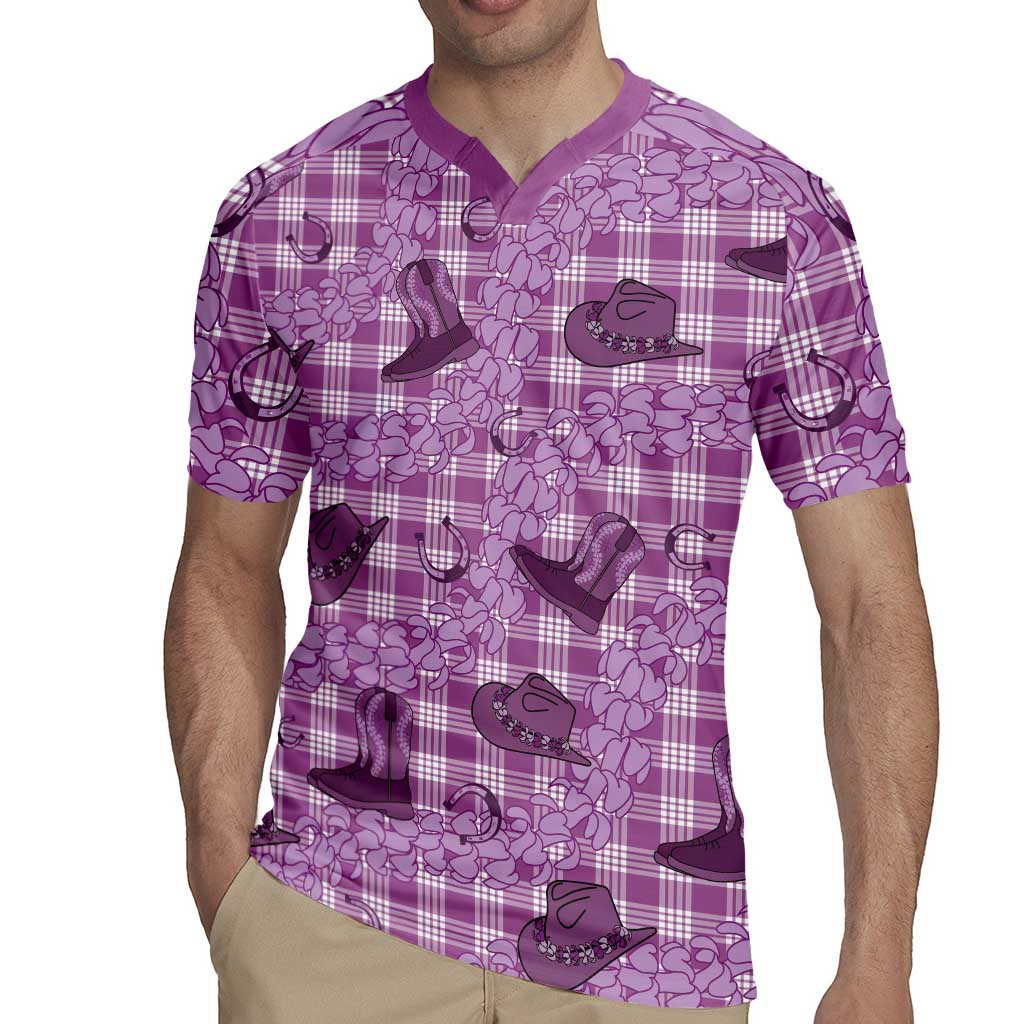 Purple Palaka Hawaii Cowboy Rugby Jersey Puakenikeni Lei Paniolo Papale Seamless Vibes LT14 - Polynesian Pride