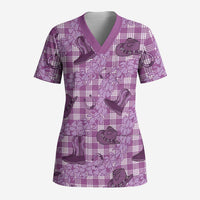 Purple Palaka Hawaii Cowboy Scrub Top Puakenikeni Lei Paniolo Papale Seamless Vibes LT14 Adult Purple - Polynesian Pride